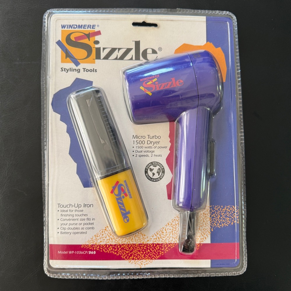 Windmere Sizzle Hair Styling Set Women OS Purple Micro Turbo 1500 Dryer Iron